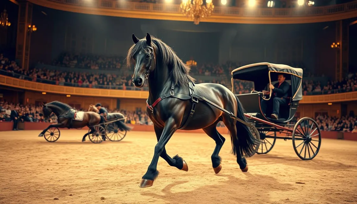 performances frison en dressage attelage et spectacle