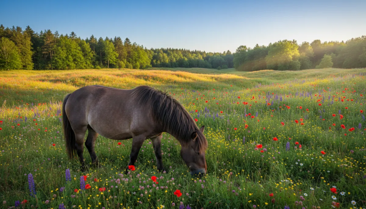 Cheval Konik dans son environnement naturel