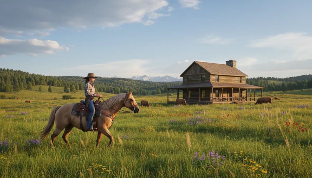 Chevauchée à cheval dans un paysage de ranch