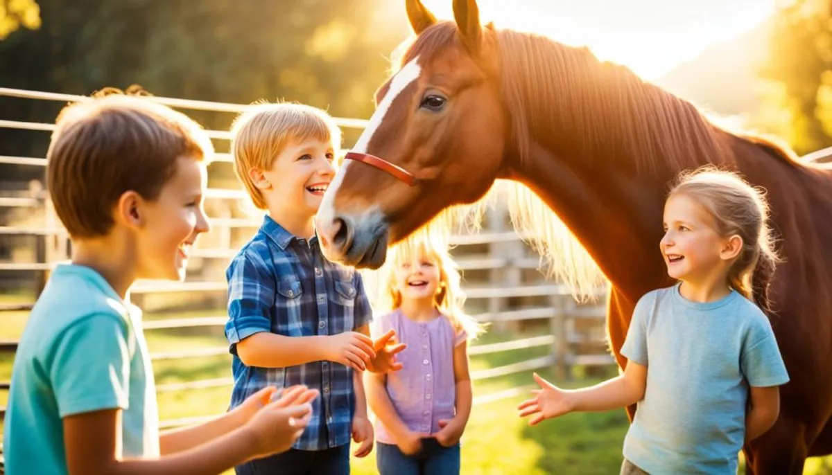 enfants fascinés par les chevaux